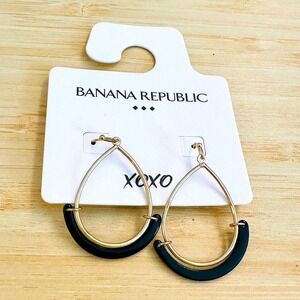 Banana Republic Gold Tone Black Teardrop Hoop Earrings XOXO